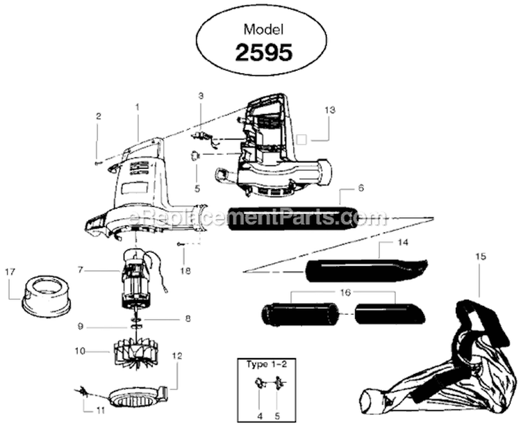 Page A Diagram and Parts List for 2595 Attachment Weed Eater Leaf Blower / Vacuum